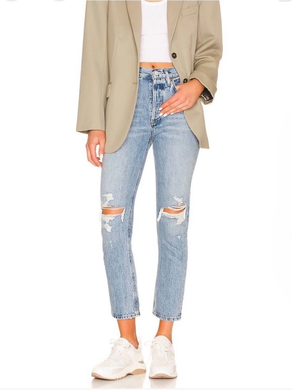 Agolde Light Blue Distressed Ankle Crop Jeans